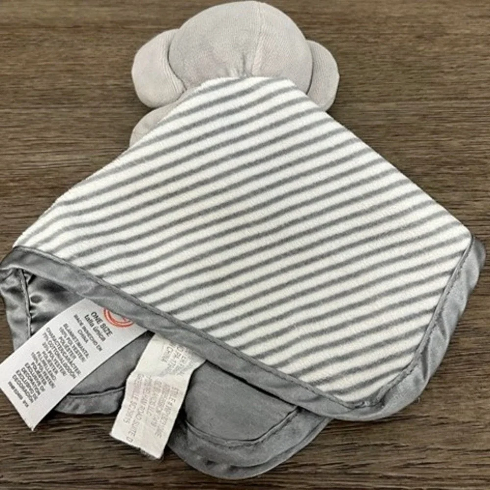 Wonder Nation Grey Elephant Security Blanket Lovey Striped Satin Trim Plush Toy